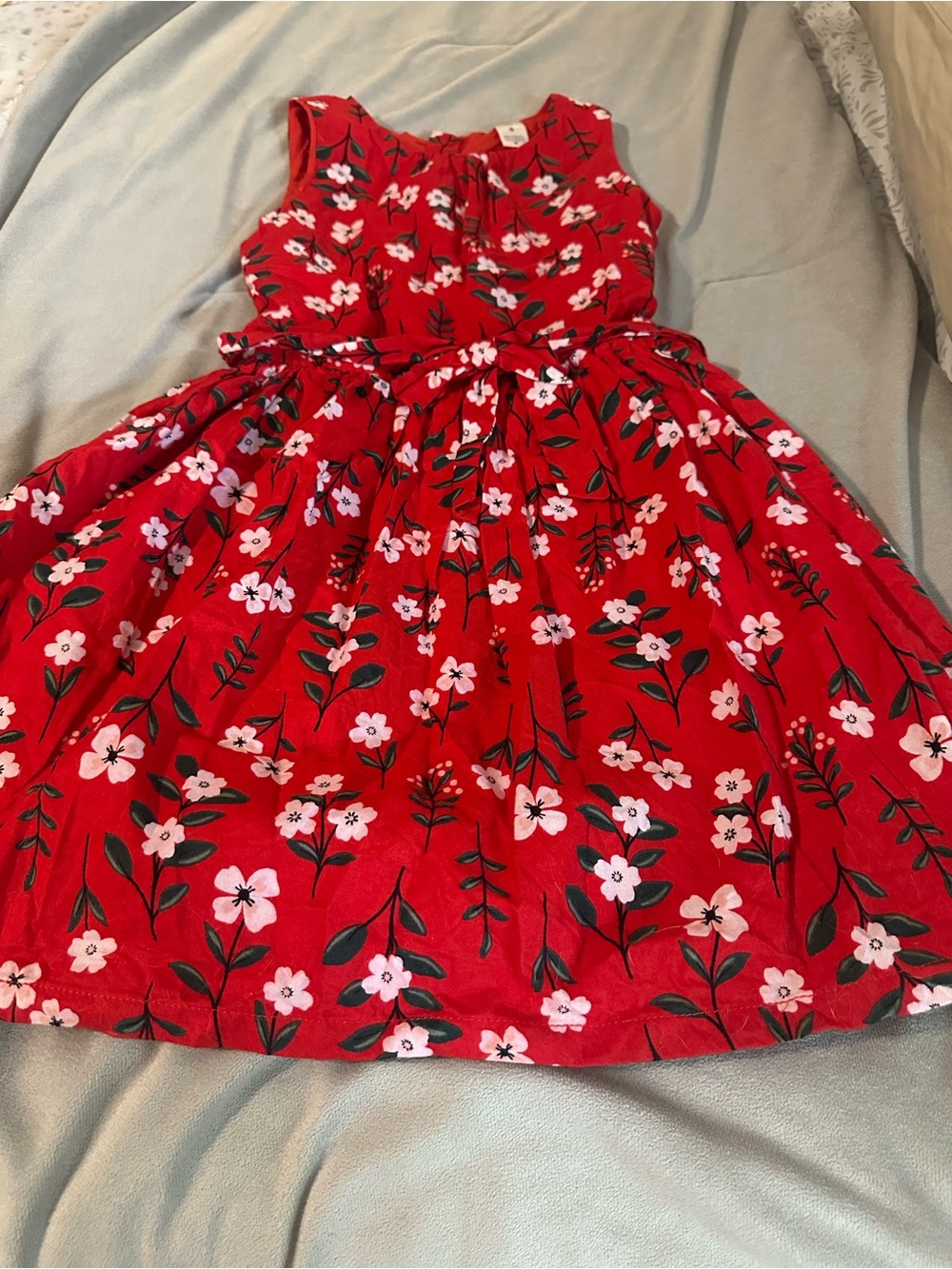 Carter's Red Floral Sleeveless Tie-Waist Dress